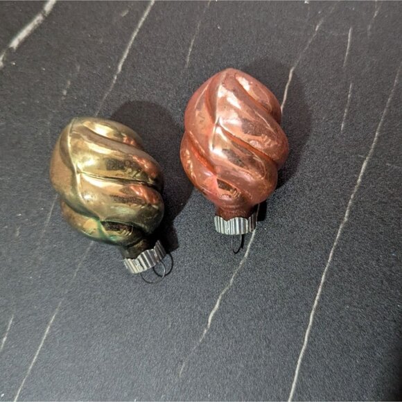 Shiny Brite Xmas Ornaments Pair Swirl Style Gold & Pink Glass Vintage 2" - Picture 4 of 6